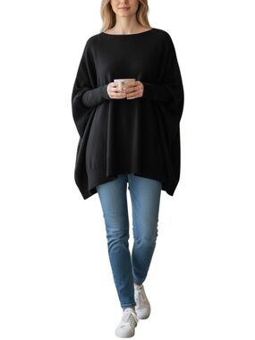 DKNY BLACK WOOL/CASHMERE BLEND OVERSIZED LONG SLEEVE PONCHO SWEATER